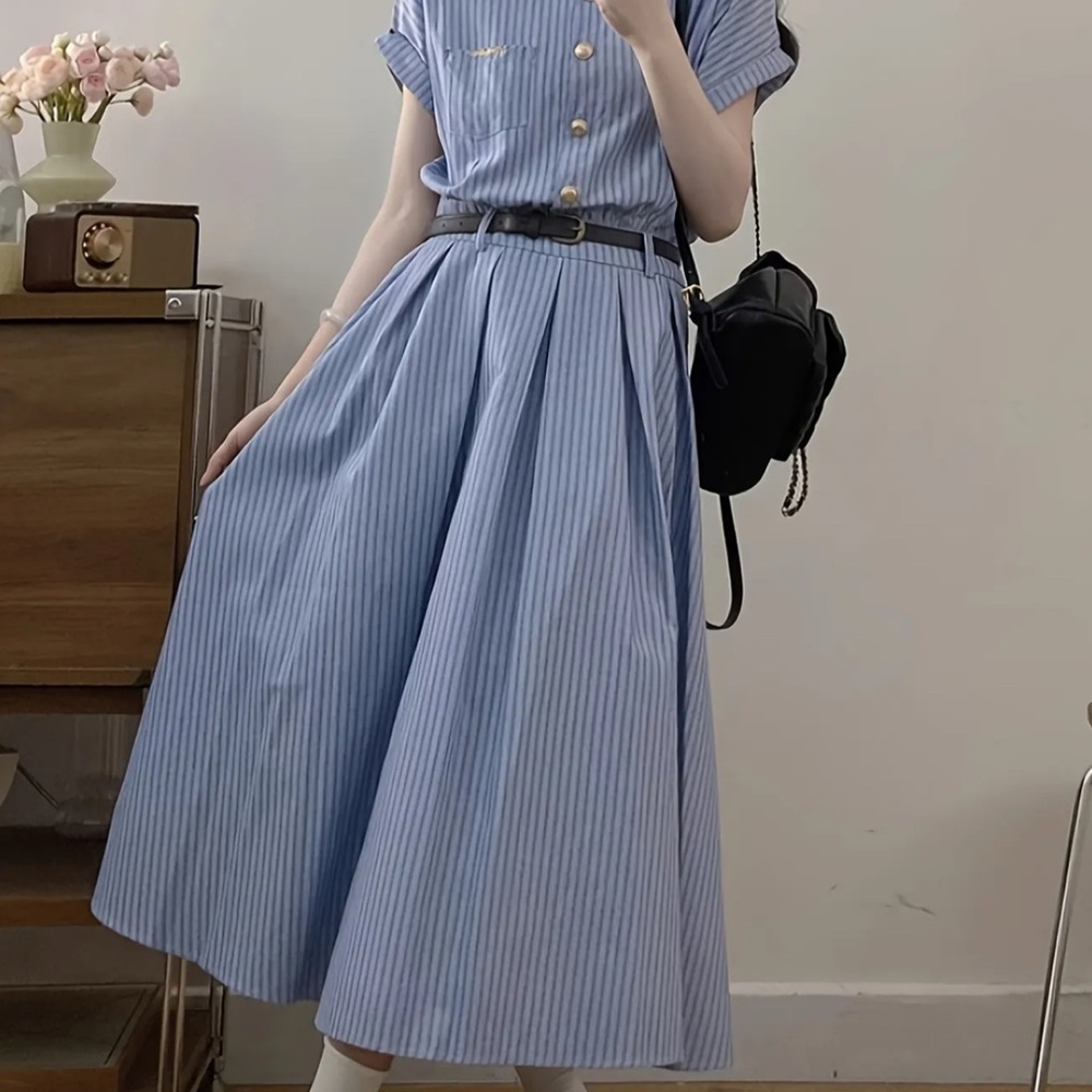 Chic Blue Striped A-Line Dress